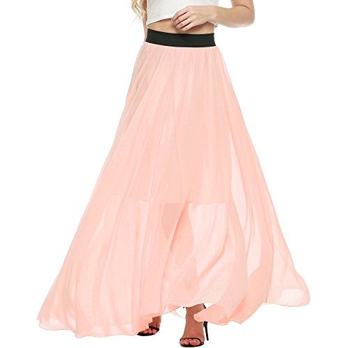 Meaneor Women's Casual Contrast Polka Dot Print Chiffon Maxi Skirts