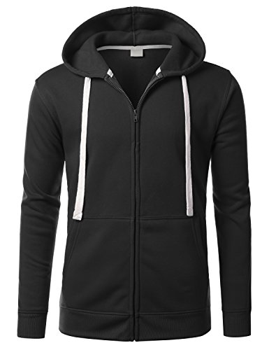 URBANCREWS Mens Hipster Hip Hop Long Sleeve Zip-Up Hoodie Jacket