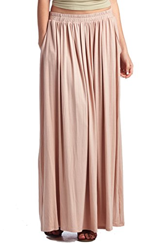 LeggingsQueen Women's Rayon Spandex Layered Maxi Skirt with Pockets