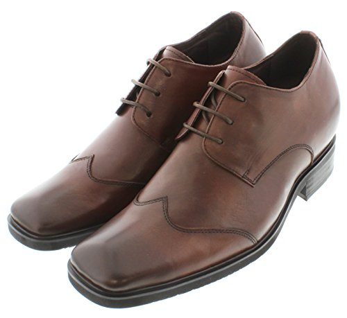 

CALTO - G62327 - 3.6 Inches Taller - Height Increasing Elevator Shoes (Dark Brown Lace-up Wing-tip Dress Shoes)