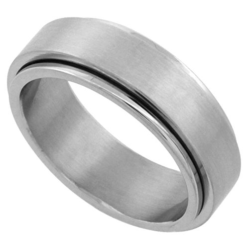 Surgical Steel 7mm Spinner Ring Wedding Band Matte Finish, sizes 7 - 14