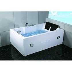 2 Two Person Indoor Whirlpool Massage Hydrotherapy White Bathtub Tub with BLUETOOTH UPGRADE, FREE Remote Control and Water Heater