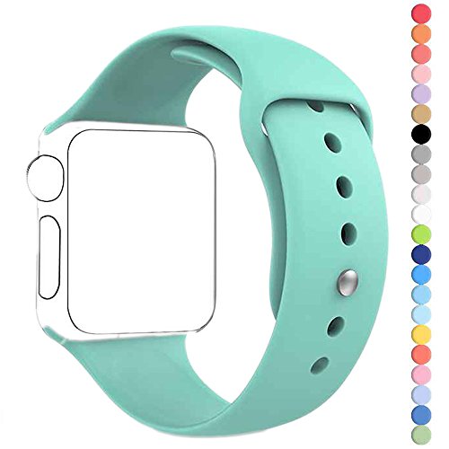 HuanlongTM New Soft Silicone Sport Style Replacement Iwatch Strap Band for Apple Wrist Watch Series 1 Series 2 (Mint Green 42mm M/L)