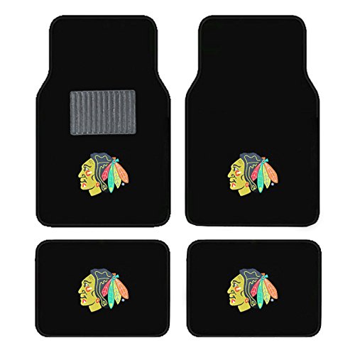 Newly Released Licensed Chicago Blackhawks Embroidered Logo Carpet Floor Mats. Wow Logo on All 4 Mats.
