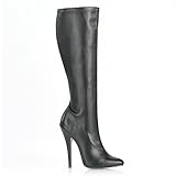 5 Inch Sexy High Heel Knee High Boot Pointed Toe Stretch Black Stretch Poly