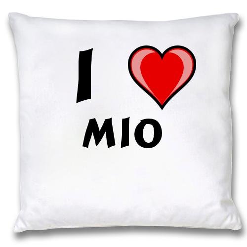 

White Cushion Cover with I Love Mio (first name/surname/nickname)