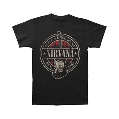 Nirvana Men's Est 1988 Guitar Stamp T-shirt Black