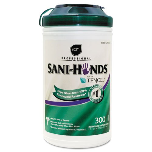 Sani Professional Sani-Professional Sani-Hands II Wipes, 7 1/2 x 5 1/2, 300 Wipes/Can - six canisters of 300 wipes each.