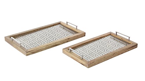 Algopix Similar Product 14 - Benzara Wooden Metal Glass Tray Set of