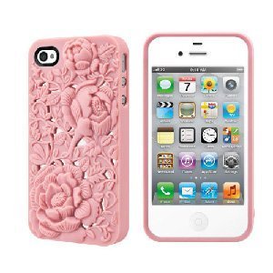 OOOUSE Pink 3D Sculpture Design Blossom Rose Flower Hard Plastic Cover Case for iPhone 4 4S 4G