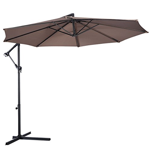 Giantex 10' Hanging Umbrella Patio Sun Shade Offset Outdoor Market W/T Cross Base (Tan)