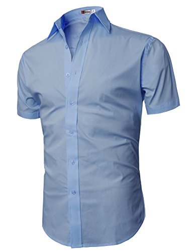 H2H Men's Wrinkle Free Slim Fit Button-down Short Sleeve Shirt
