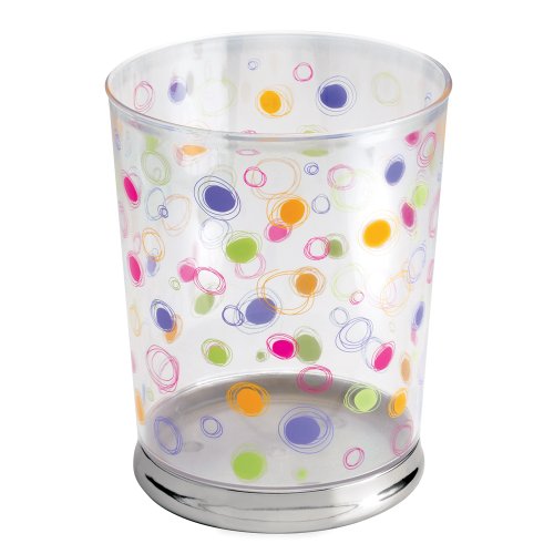 mDesign Bright Dots and Circles Bath Wastebasket Trash Can, Clear/Chrome
