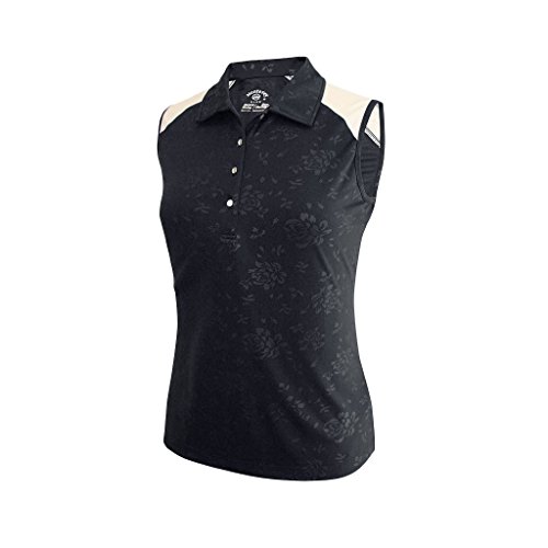 Monterey Club Ladies Dry Swing Bold Flower Emboss Contrast Sleeveless Shirt #2447