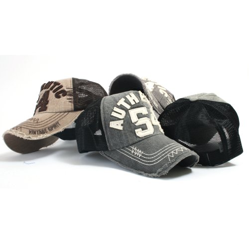 ililily Distressed Vintage Authentic 54 Embroidery Mesh Cap Snapback Trucker Hat