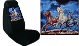 Car Truck SUV Wild Mustang Trio Print Seat Covers 2 Black Universal Horse Vehicle Bucket Seatcovers
