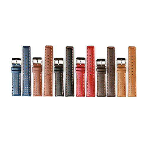 

StrapsCo Perforated Tan with Orange Stitching Leather Rally Watch Band size 20mm