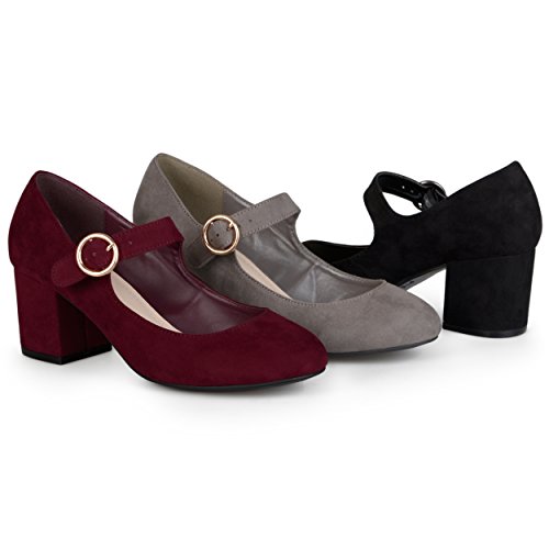 Brinley Co. Womens Faux Suede Chunky Heel Mary Jane Pumps