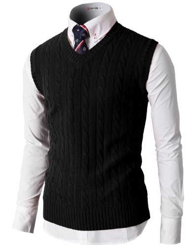 H2H Mens Casual Knitted Slim Fit V-neck Vest With Twisted Patterned