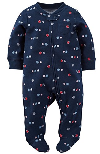 Carter's Baby Boys' Cotton Zip-Up Sleep & Play (3 Months, Navy Sports)