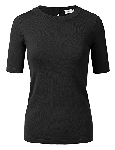 JJ Perfection Women's Short Sleeve Sweater Top With Back Keyhole Closure