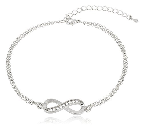 Silver Infinity Adjustable Charm Anklet with Stones