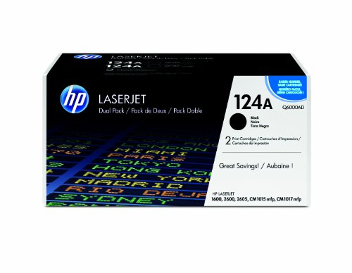HP 124A (Q6000AD) Black Original LaserJet Toner Cartridges, 2 pack