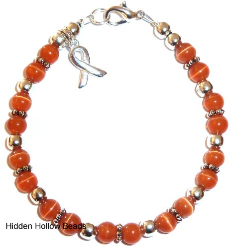 Prepackaged (7 3/4 in.) Cancer Awareness Bracelet ORANGE, 6mm (represents Leukemia)