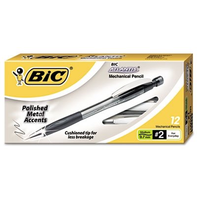 Bic MPAGM11 Atlantis Metal Mechanical Pencil, 0.7 mm, Smoked Gray Barrel, Dozen