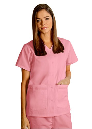 Adar Uniforms Discounted Comfy Snap Front V-Neck Short Sleeve Double Pocket Scrub Top