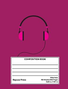 Pink Earphones Composition Book: 100 Sheets/200 Pages, Wide Rule