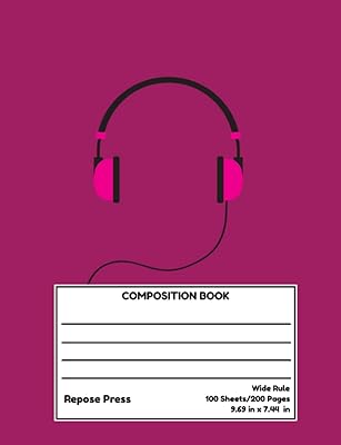 Pink Earphones Composition Book: 100 Sheets/200 Pages, Wide Rule