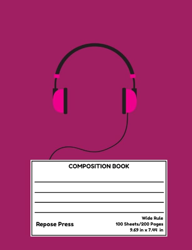 Pink Earphones Composition Book: 100 Sheets/200 Pages, Wide Rule by Repose Press