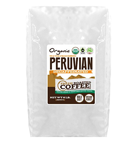Peruvian Decaf Organic Fair Trade Coffee - SMBC, Whole Bean, Water Processed Decaf Coffee, Fresh Roasted Coffee LLC. (5 lb.)