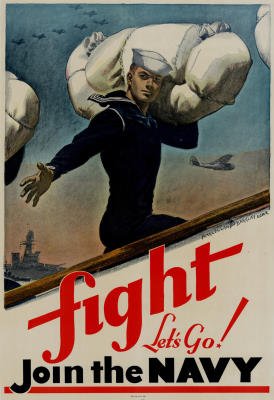 (13x19) Fight Let's Go Join the Navy WWII War Propaganda Art Print Poster