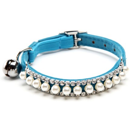 BingPet BA3003 Soft Velvet Safe Cat Necklace Collar Adjustable Pearl & Crystal With Bells