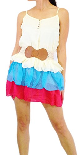

Expression Clothes Dresses. Short & Flirty Ruffle Dress with Belt! Yellow/blue/red.