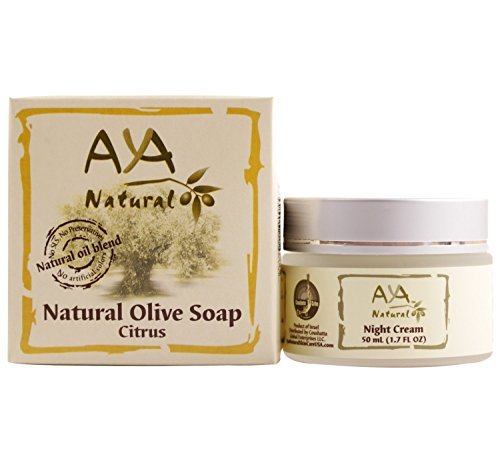 Night Cream Moisturizer & Natural Soap Kit - Vegan Deep Nourishing Face Creme 1.7 oz + Citrus Facial Skin Cleanser 3.4 oz - Shea, Olive, Jojoba, Avocado & Lemon Oils Blend Care Set