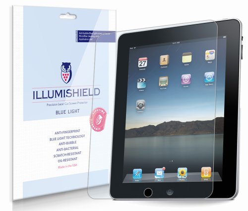 iLLumiShield - Apple iPad 2 / The New iPad Screen Protector with (HD) Blue Light UV Filter / Premium High Definition Clear Film / Reduces Eye Fatigue and Eye Strain - Anti- Fingerprint / Anti-Bubble / Anti-Bacterial Shield - Comes With Free LifeTime Replacement Warranty - [1-Pack] Retail Packaging