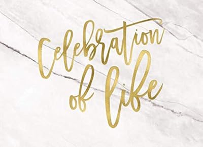 Celebration Of Life: Gold Calligraphy And White Marble Funeral And Memorial Service Guest Book