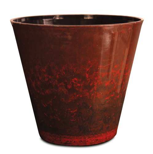 Listo CeramaStone Resin Pottery Planter, 14-Inch, Fireball Red with Gloss