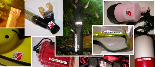

Personalized Waterproof 3M Sticker Labels for Scuba Diving gear, Boating gear, Fishing gear, Kayak gear and Camping gear