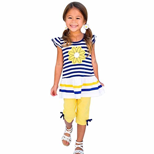 Rumas® Little Girls Sunny Cute Daisy Flower Stripe Shirt Top + Shorts Clothes