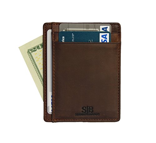 SERMAN BRANDS - RFID Blocking Leather Slim Wallet, Minimalist Front Pocket Wallets For Men Credit Card Holder Made From Full Grain Leather