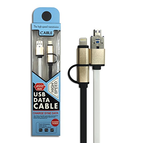 Durable Charging Cable, Micro USB Cable, 3ft/1m High Speed 2 in 1 Lightning Charging Noodle Cable for iPhone 5/6/5s/6s/7, iPad/iPod and Samsung Galaxy, HTC, Nokia, Sony, Android Smart-phone Tablet