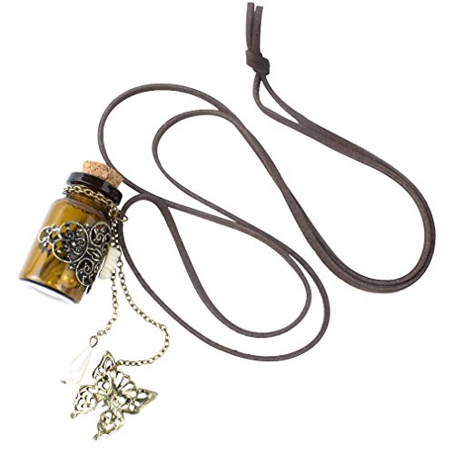 eFuture(TM) Vintage Hollow Butterfly Pearl Wishing Bottle Pendant Long Chain Necklace +eFuture's Keyring
