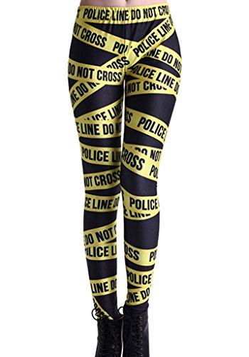 Roseate Women's 3D Digital Print Leggings Workout Running Tights WARNING TAPE