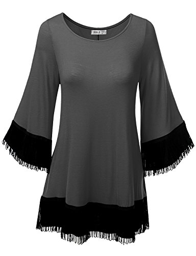 SJSP Long Sleeve Color Blocked Unbalance Hem Detail Loose Fit Tunic Top