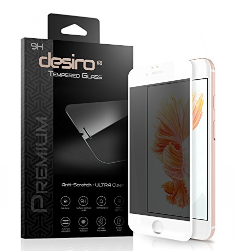 iPhone 6/6S Screen Protector, Desiro® [Full Screen-White + Privacy] Premium Tempered Glass Screen Protector Scratch Resistant HD High Definition Clear Bubble Free Easy Installation