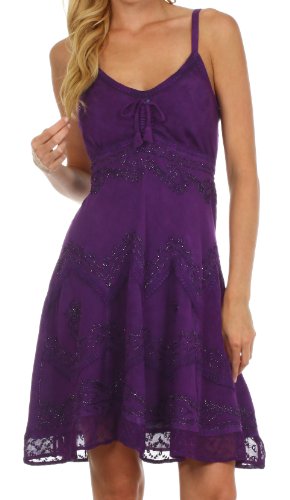 Sakkas Stonewashed Rayon Adjustable Spaghetti Straps Mid Length Dress